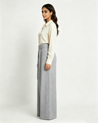 Women’s Belted Grey High Waist Belted Wide Leg Trousers Suitpure