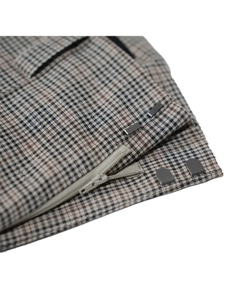 Gray & Brown Check Wide-Leg Trousers Suitpure