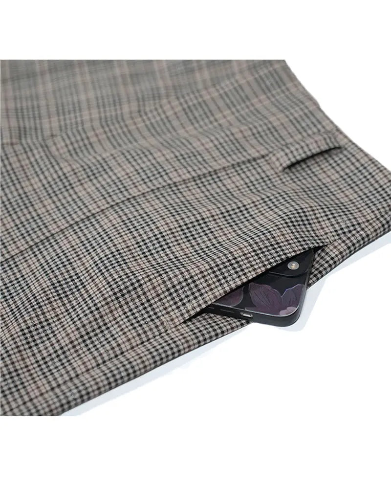 Gray & Brown Check Wide-Leg Trousers Suitpure