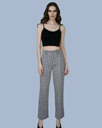 Gray & Brown Check Wide-Leg Trousers Suitpure