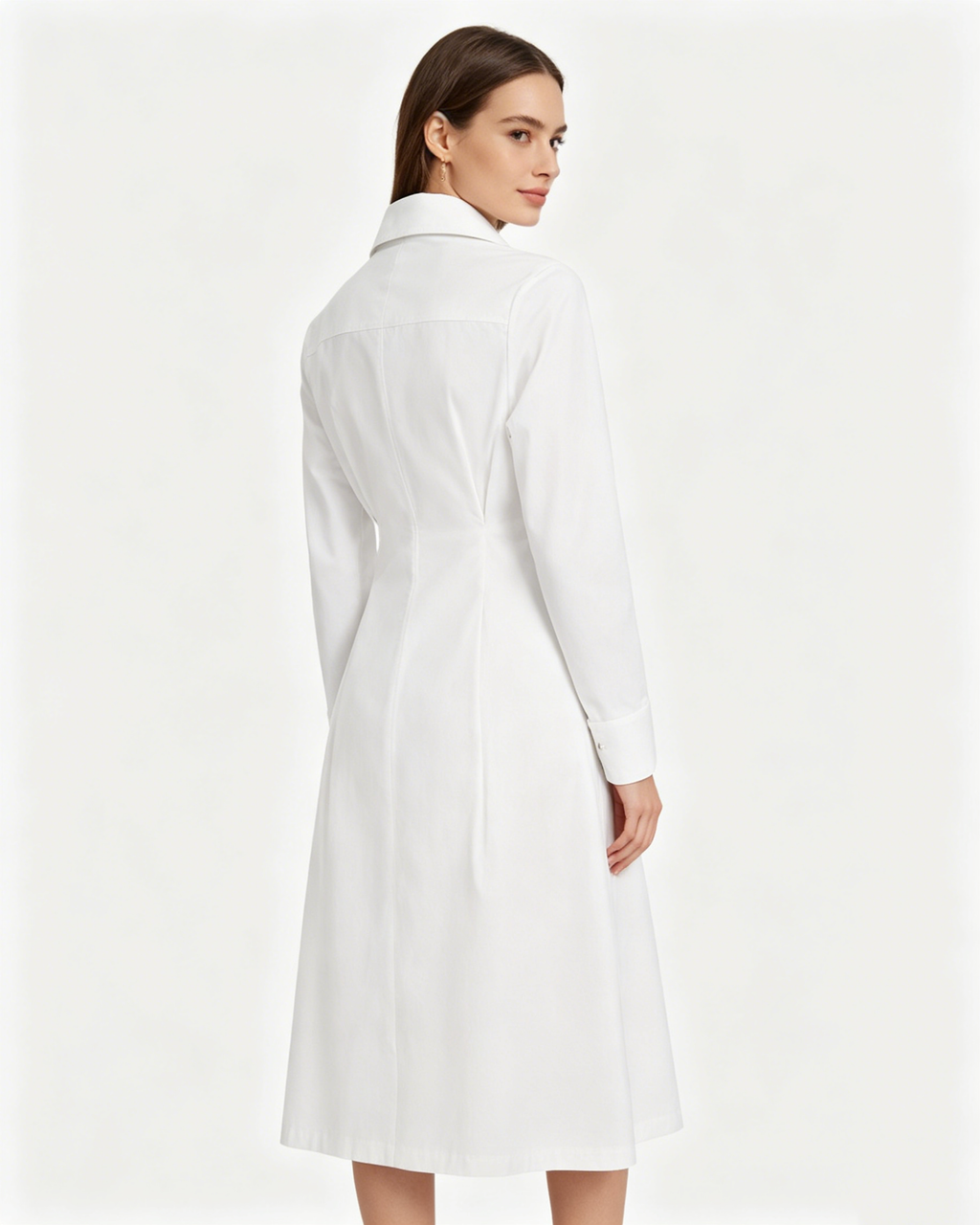 Women's Long Sleeve Collared White Shirt Dress Suitpure