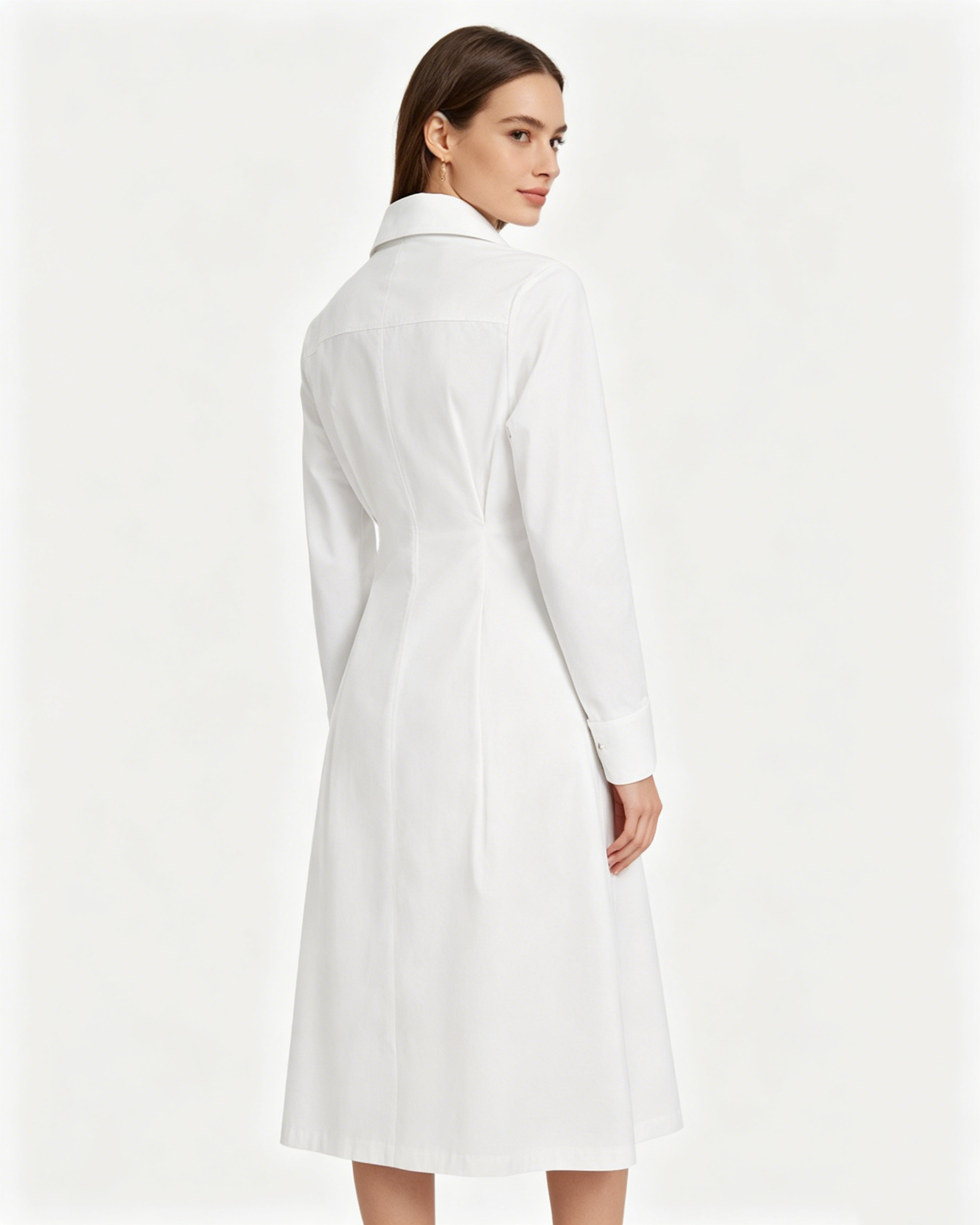 Women's Long Sleeve Collared White Shirt Dress Suitpure