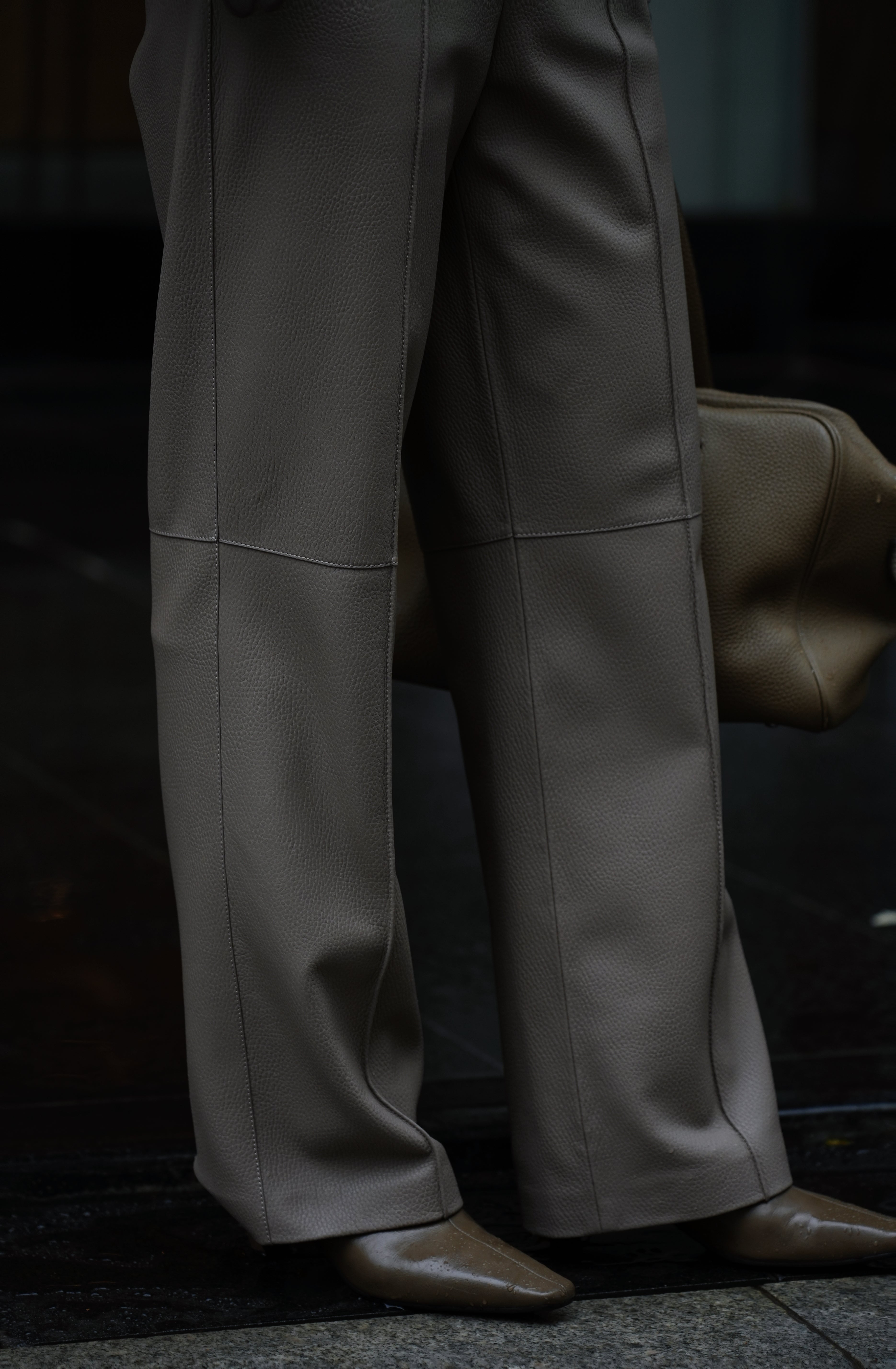 Mandarin Collar Crop Leather Jacket & Pants Set