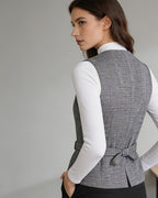 Black White Houndstooth Slub Linen Adjustable Vest Suitpure