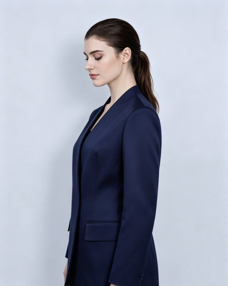 Deep Sea Blue Collarless Blazer Suitpure