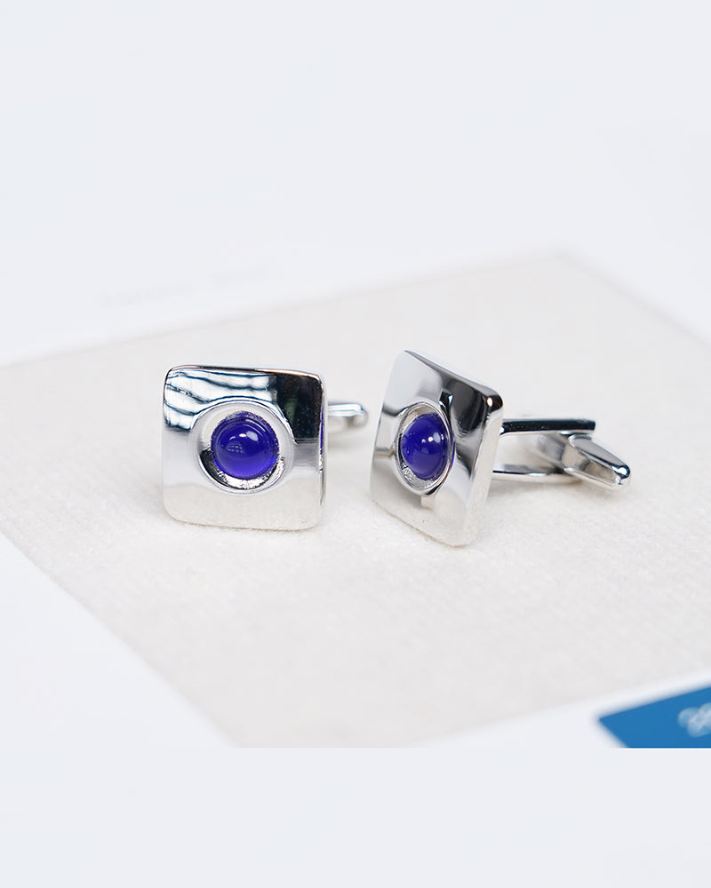 Square Silver Cufflinks with Royal Blue Gem Inlay Classic Cufflinks Suitpure