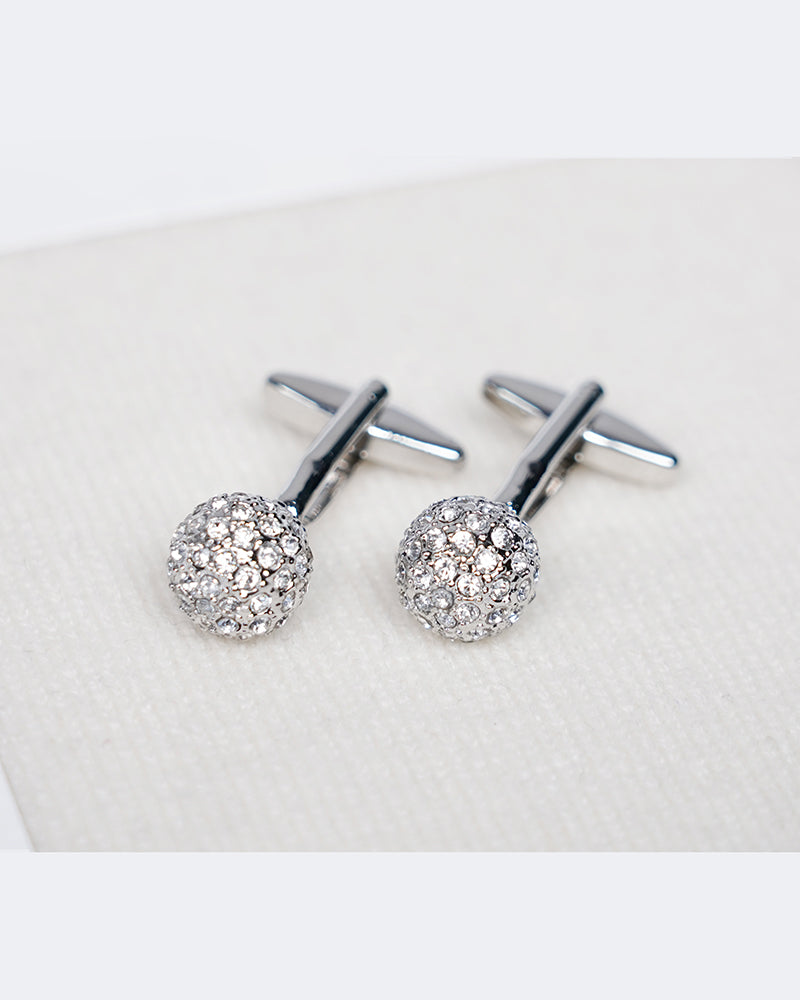 Luxury Pave Clear Rhinestone Ball Cufflinks Suitpure