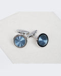 Round Blue Sunburst Brushed Metal Cufflinks Suitpure