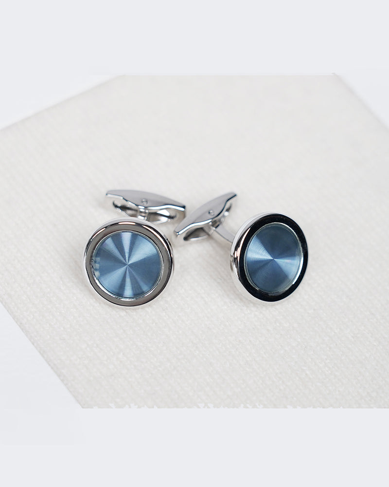 Round Blue Sunburst Brushed Metal Cufflinks Suitpure