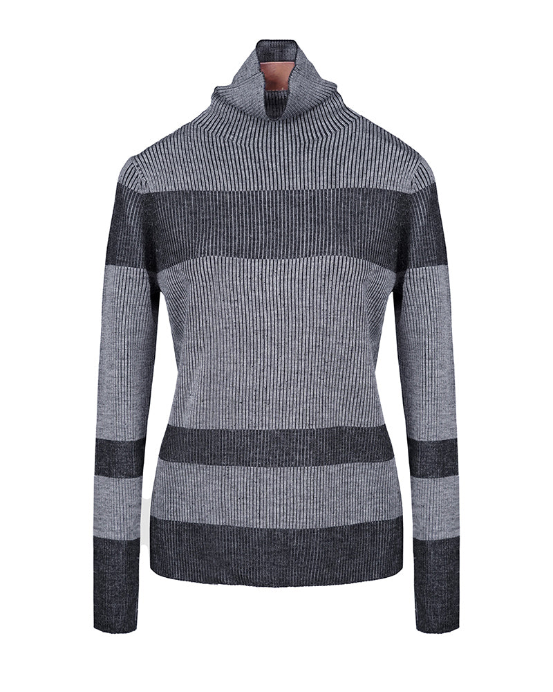 Thick Wool Turtleneck with Horizontal Stripes