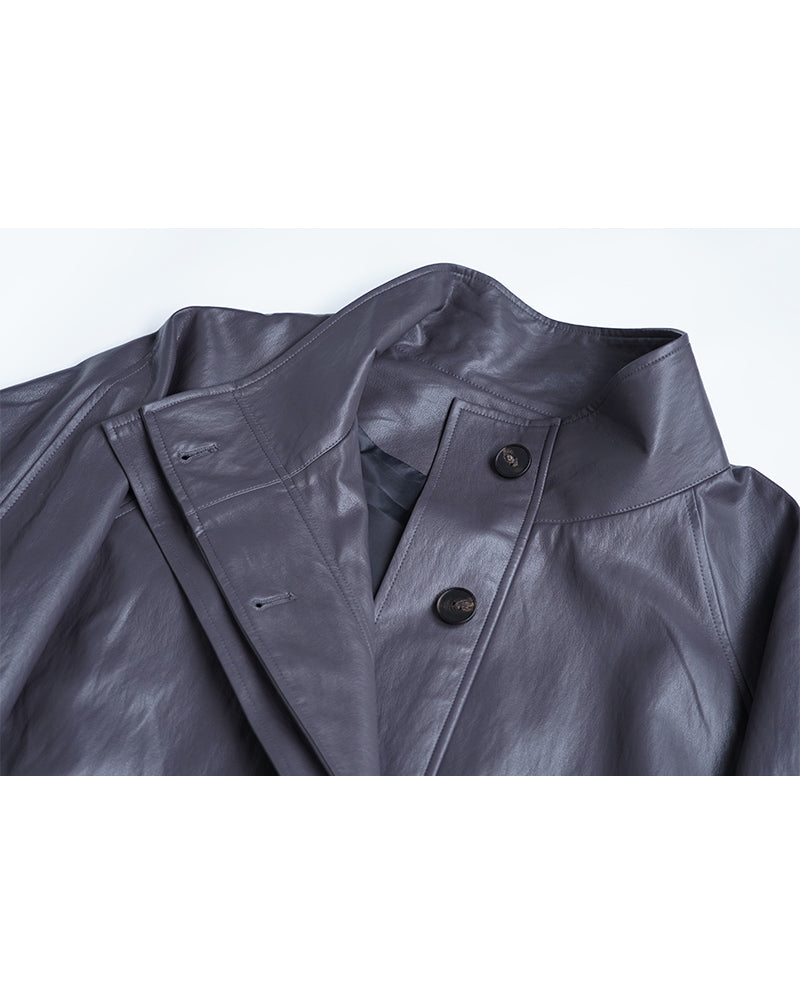 Cement Leather Trench with Clean Silhouette