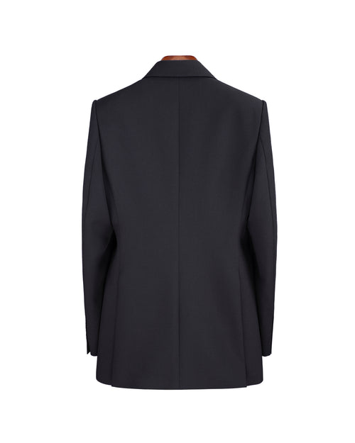 Black 100% Wool Cavalry Twill Double Breasted Blazer | 100% Wool