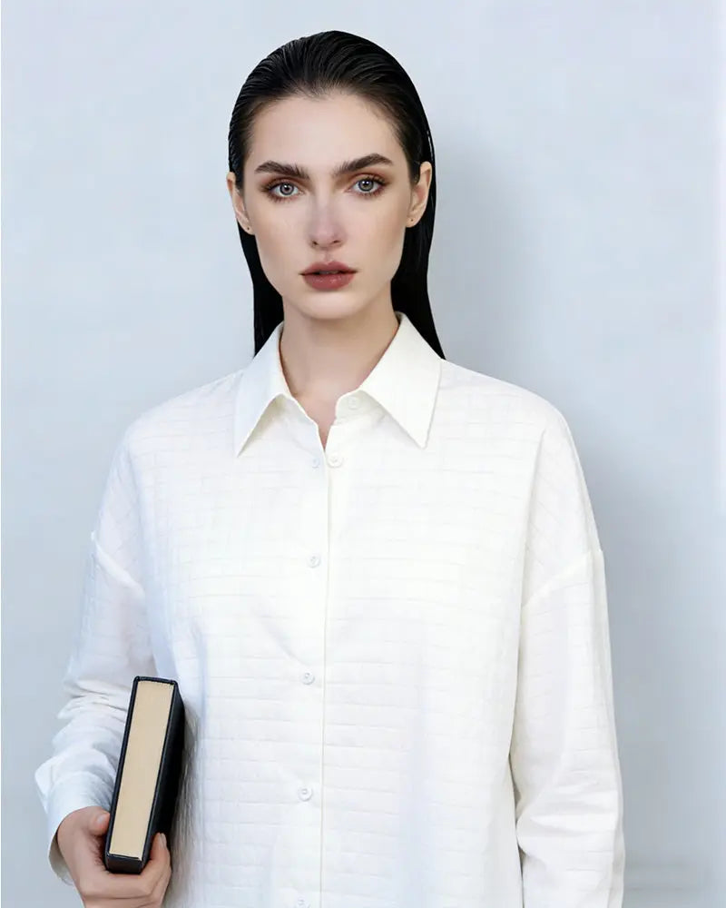 Relaxed Fit Drop Shoulder Shirt Jacket in Plaid Suitpure