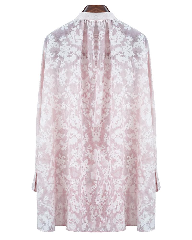 Pink Floral Stand Collar Blouse Suitpure