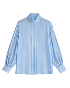 Mandarin Pullover Blouse with Lantern Puff Sleeves Suitpure