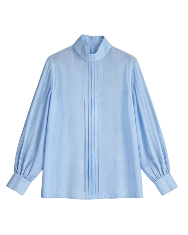 Mandarin Pullover Blouse with Lantern Puff Sleeves Suitpure
