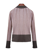 Vertical Stripe Color-Block Lapel Cardigan