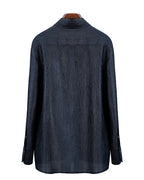 Navy Blouse with Self-Tie Ribbon Detail