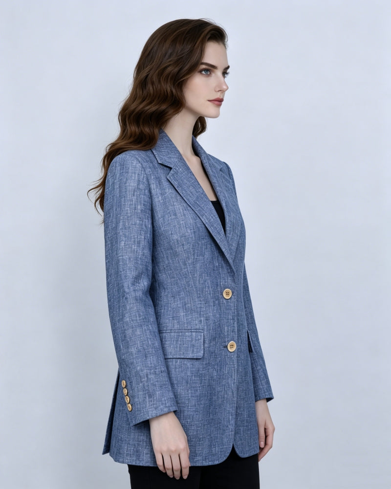 Japanese Linen Denim Blazer | Notch Lapel Single-Breasted Suitpure