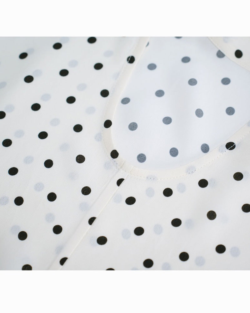 Beige Polka Dot Blouse with Back Tie Detail Suitpure