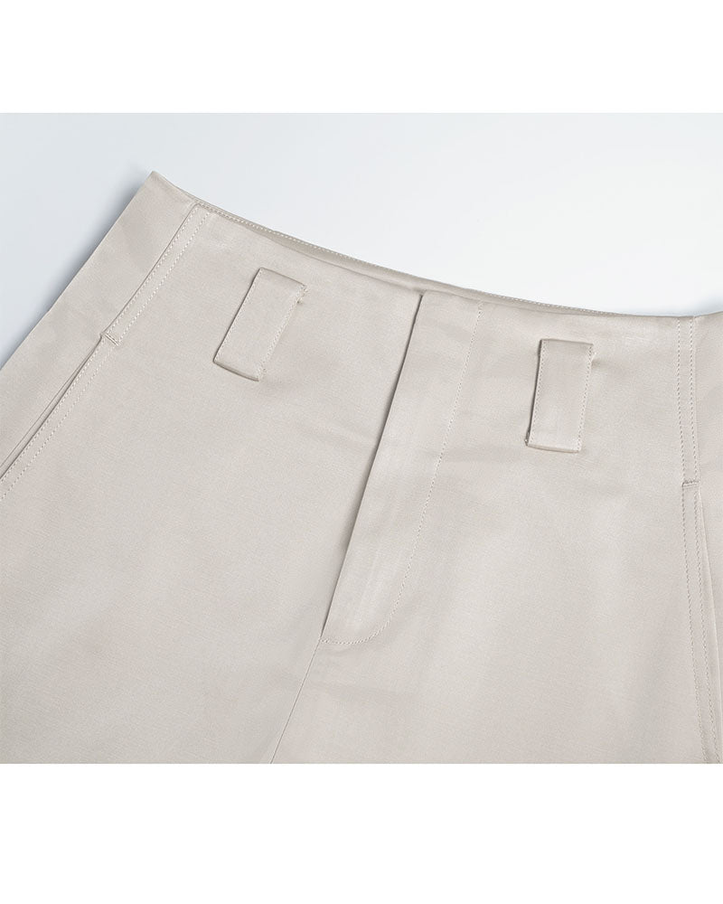 Khaki Continuous Waistband Curved Leg Trousers Suitpure