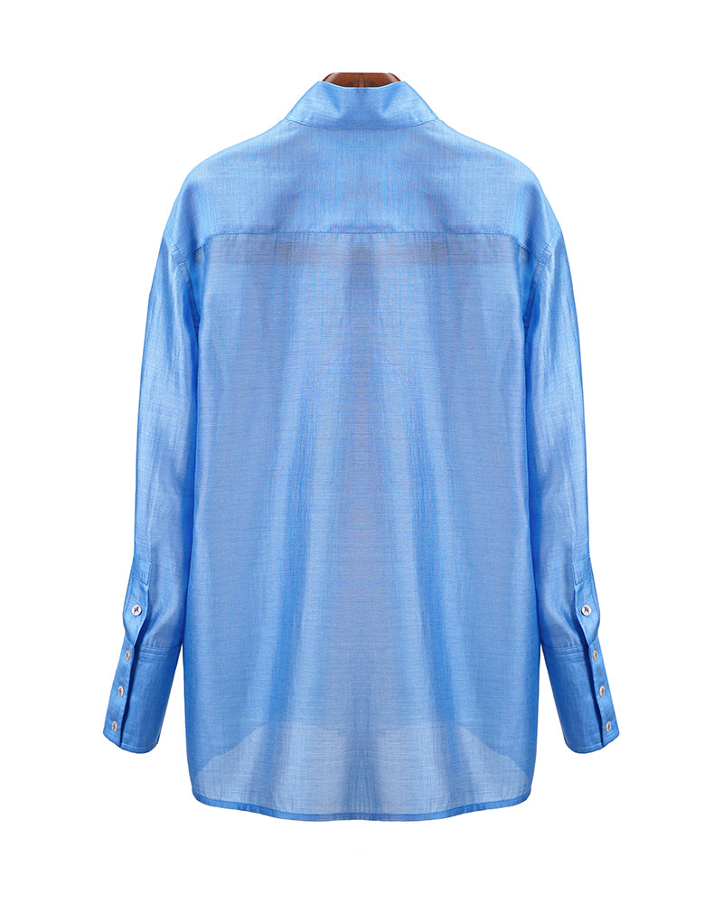 Airy Mandarin Collar Blouse for Spring/Summer