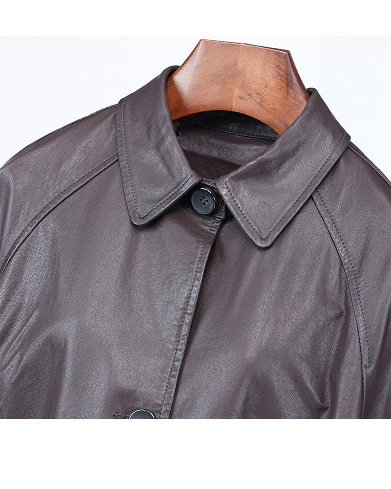 Camel Leather Trench Coat | Notch Lapel