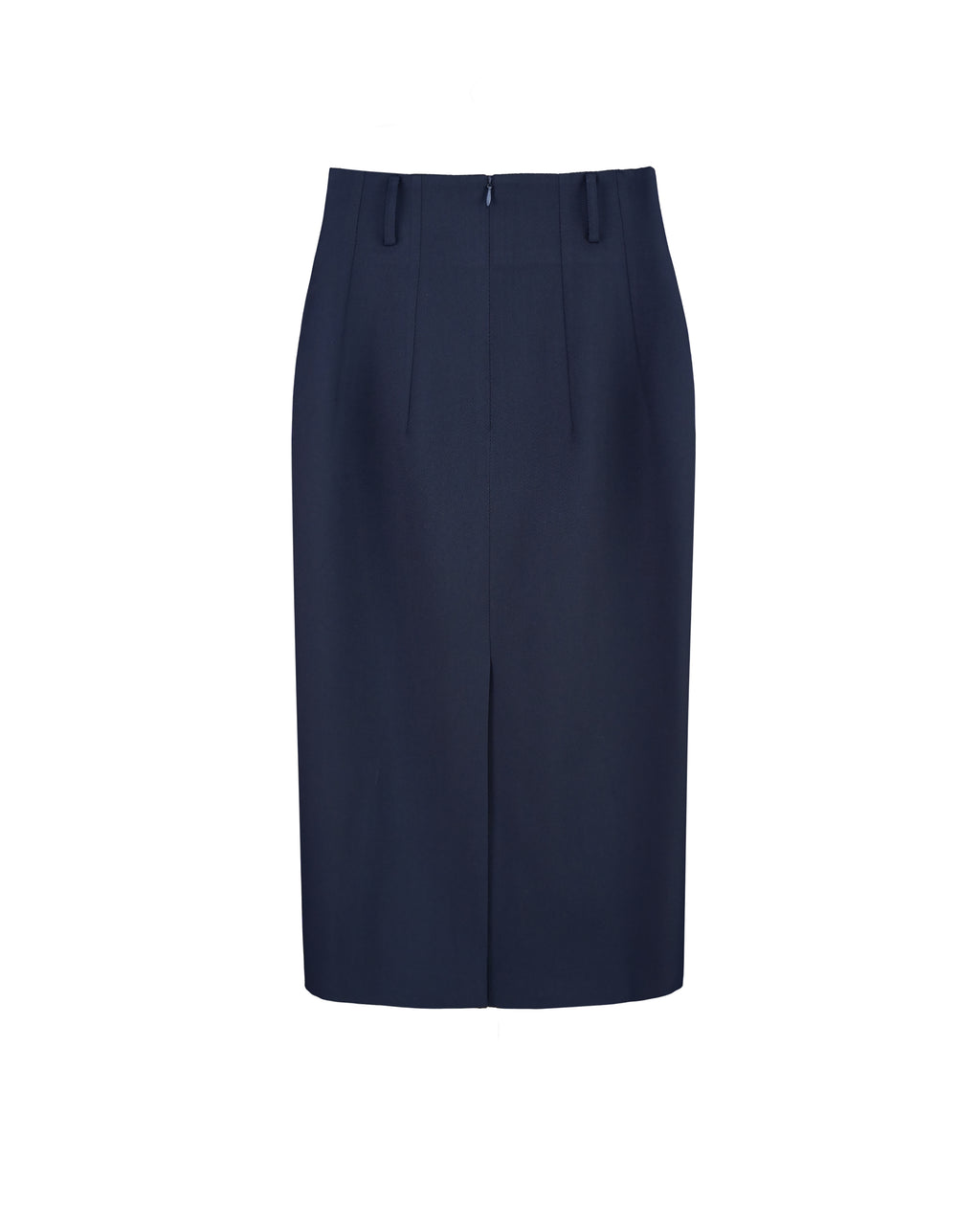 Navy 100% Wool Cavalry Twill High Waist Midi Pencil Skirt | 100% Wool
