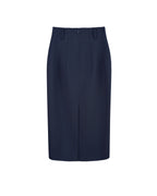 Navy 100% Wool Cavalry Twill High Waist Midi Pencil Skirt | 100% Wool