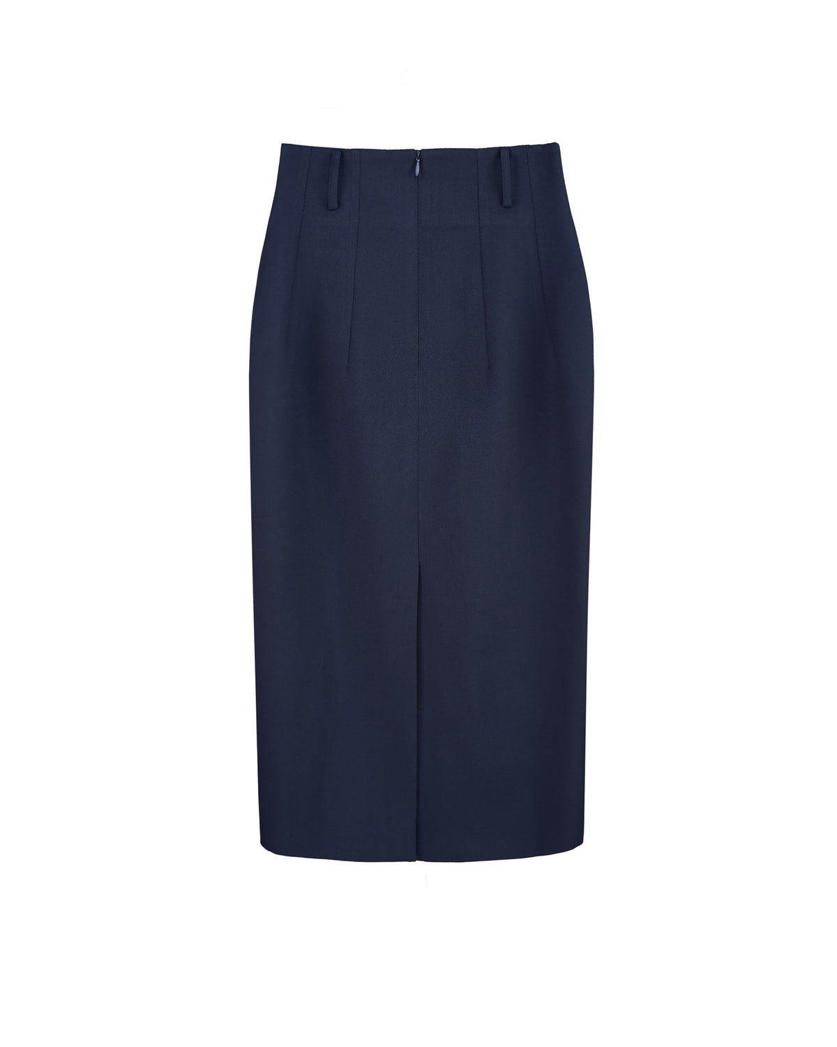 Navy 100% Wool Cavalry Twill High Waist Midi Pencil Skirt | 100% Wool