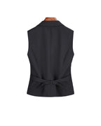 Fitted Rounded Collar Wool Cavalry Twill Vest| 100% Wool（副本）