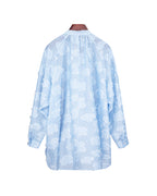 Relaxed Fit Light Blue Textured Jacquard Long Sleeve Blouse