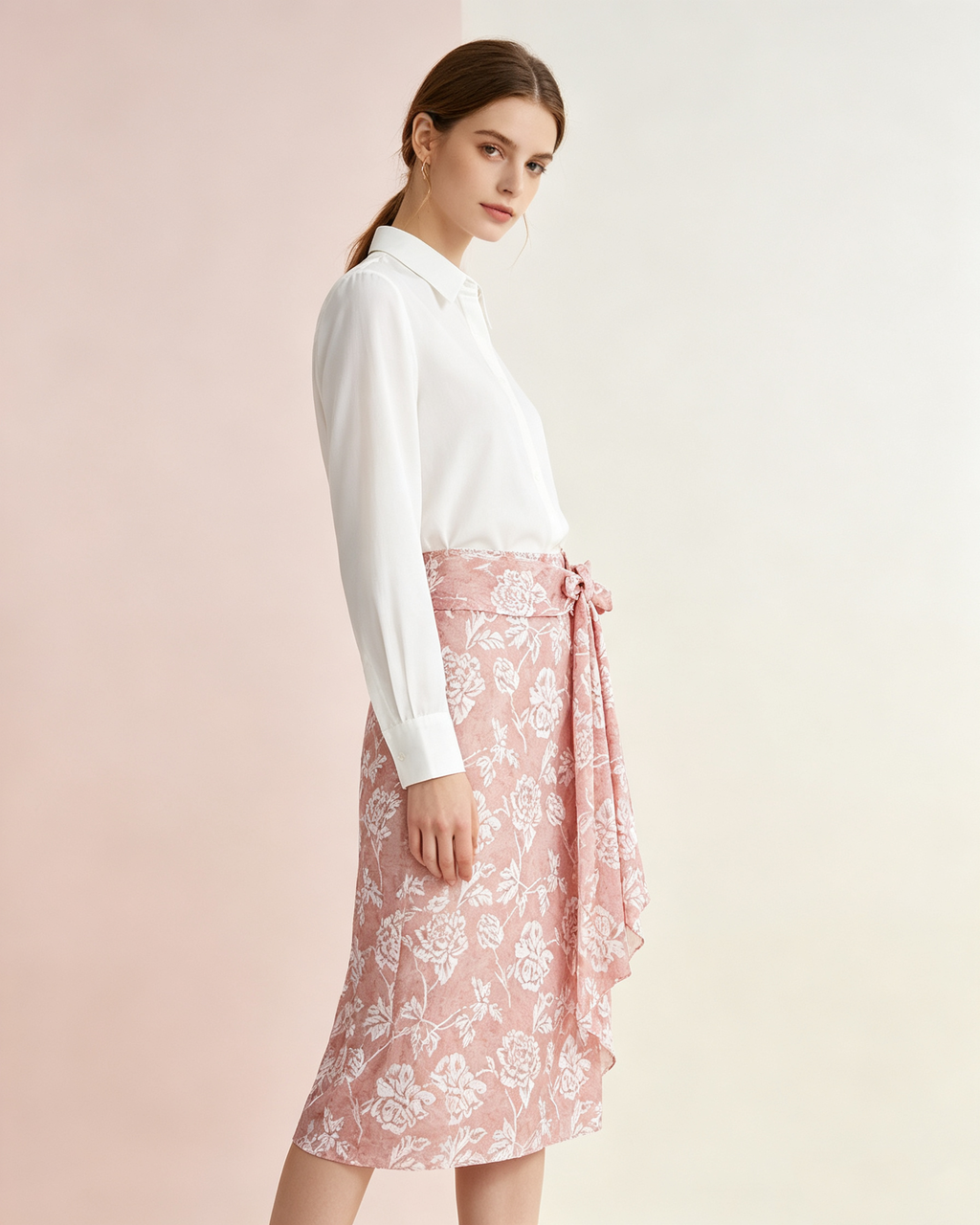 Viscose High Waist Bow Tie Ruffle Layered A Line Skirt