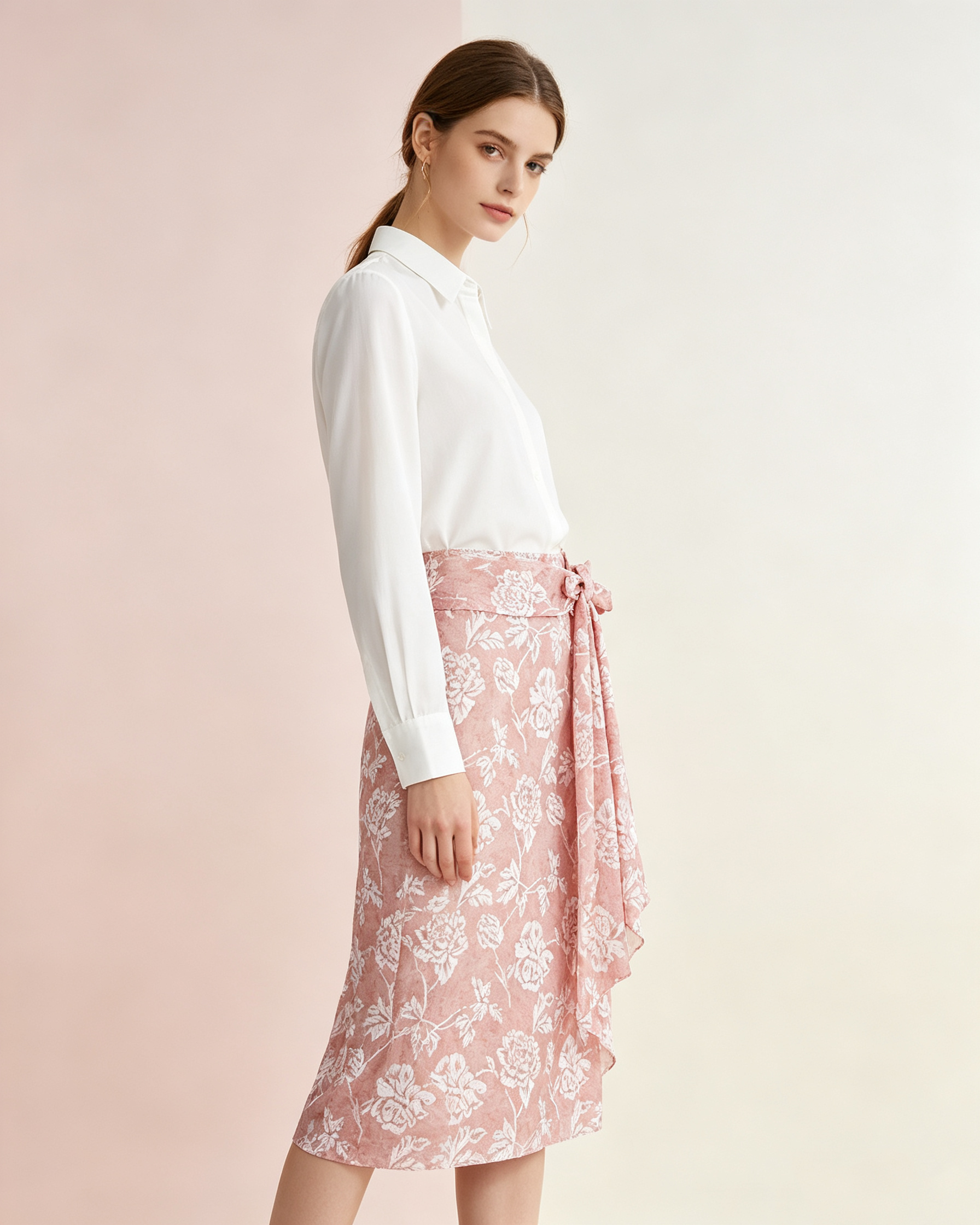 Viscose High Waist Bow Tie Ruffle Layered A Line Skirt