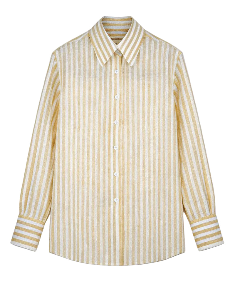 Yellow Stripe Linen Shirt Suitpure