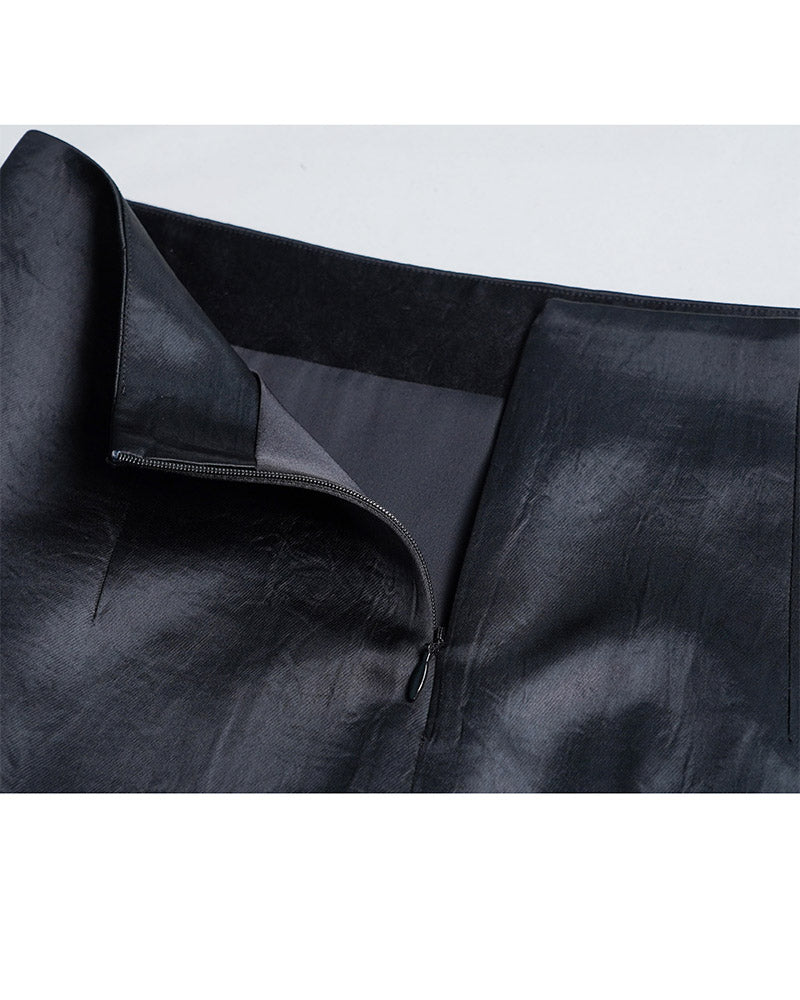 Black Acetate Paneled Midi Skirt