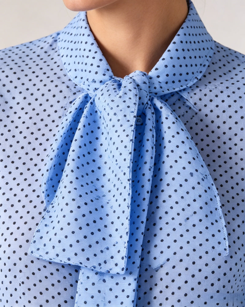 Seasalt Polka Dot Mandarin Collar Blouse with Self-Tie Suitpure