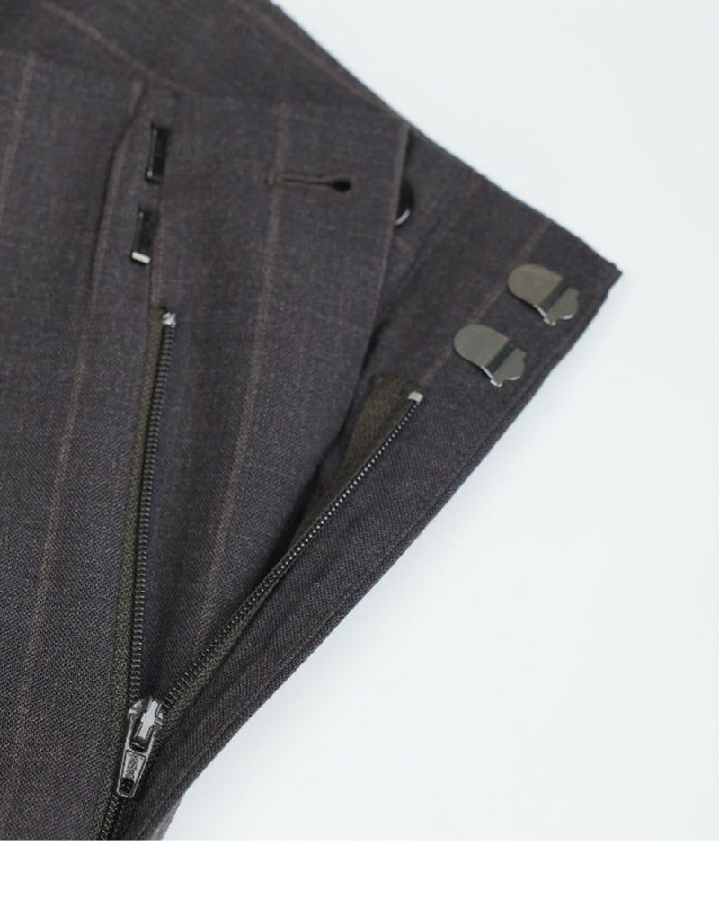 Dark Brown Wide Stripe Wool High-Rise Easy Wide-Leg Pants Suitpure