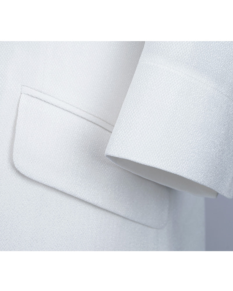 White Textured Lapel Unlined Blazer Suitpure