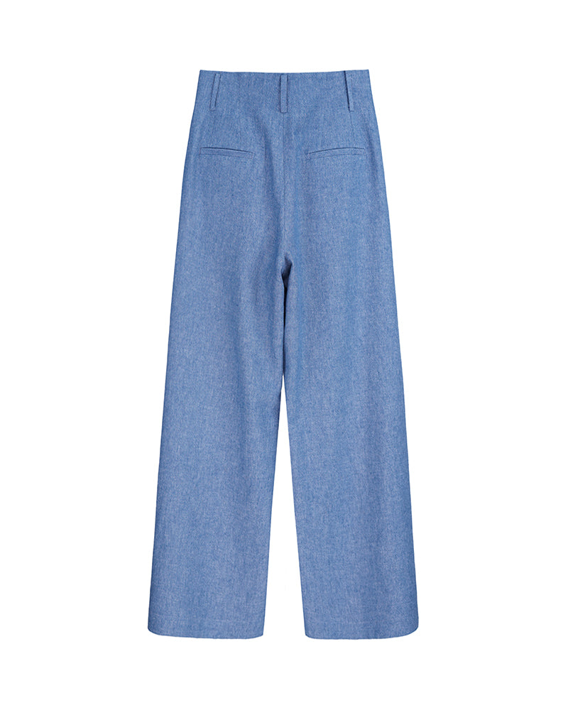 Breathable Linen Chambray High Waist Wide Leg Pants