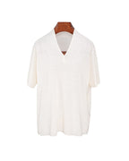 V-Neck Wool Linen Relaxed Knit Short Sleeve Top Suitpure