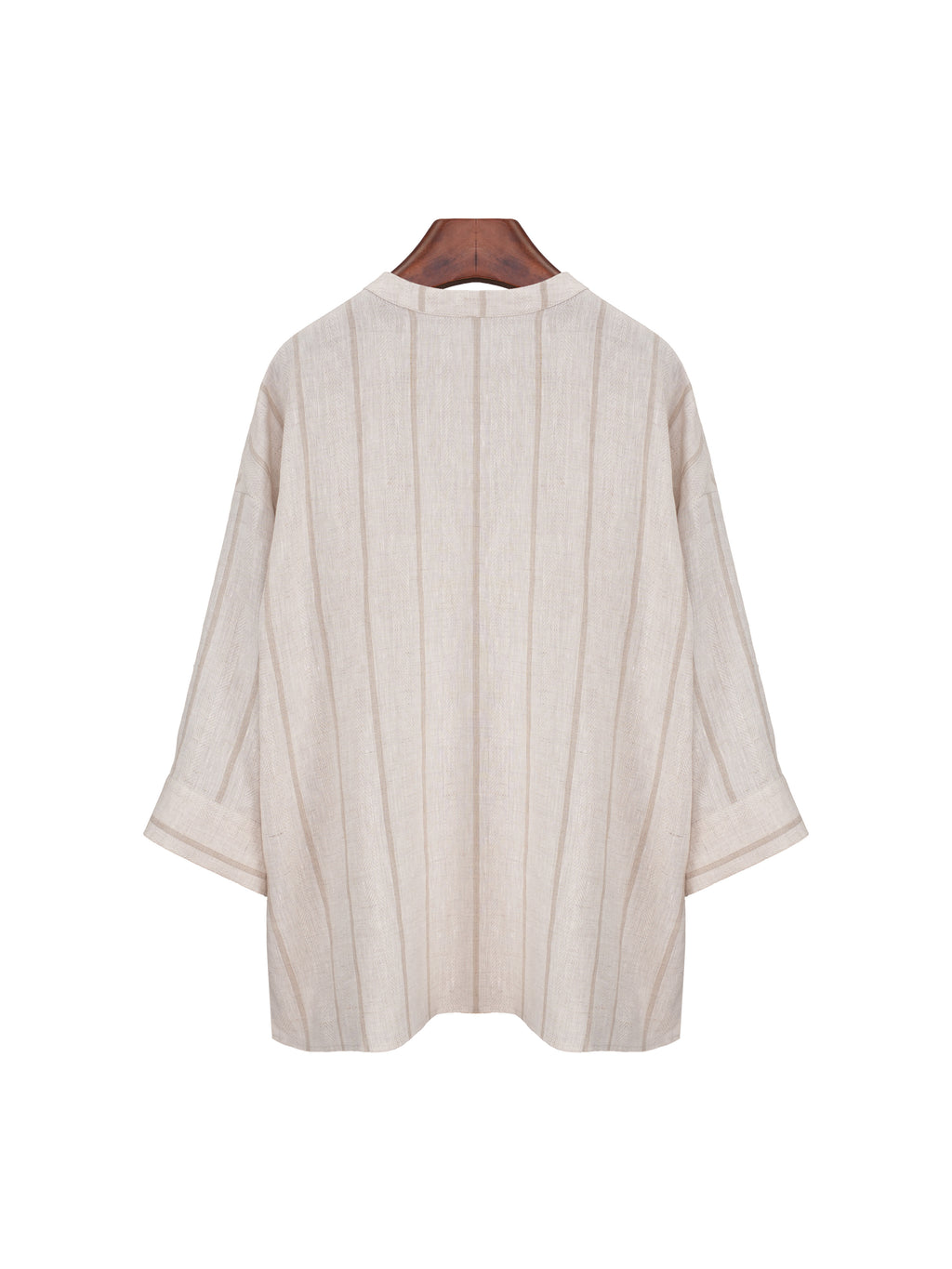 Dew-Retted Linen Striped 3/4 Sleeve Relaxed Blouse Suitpure