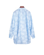 Sky Blue V-Neck Shirred Oversized Blouse Suitpure