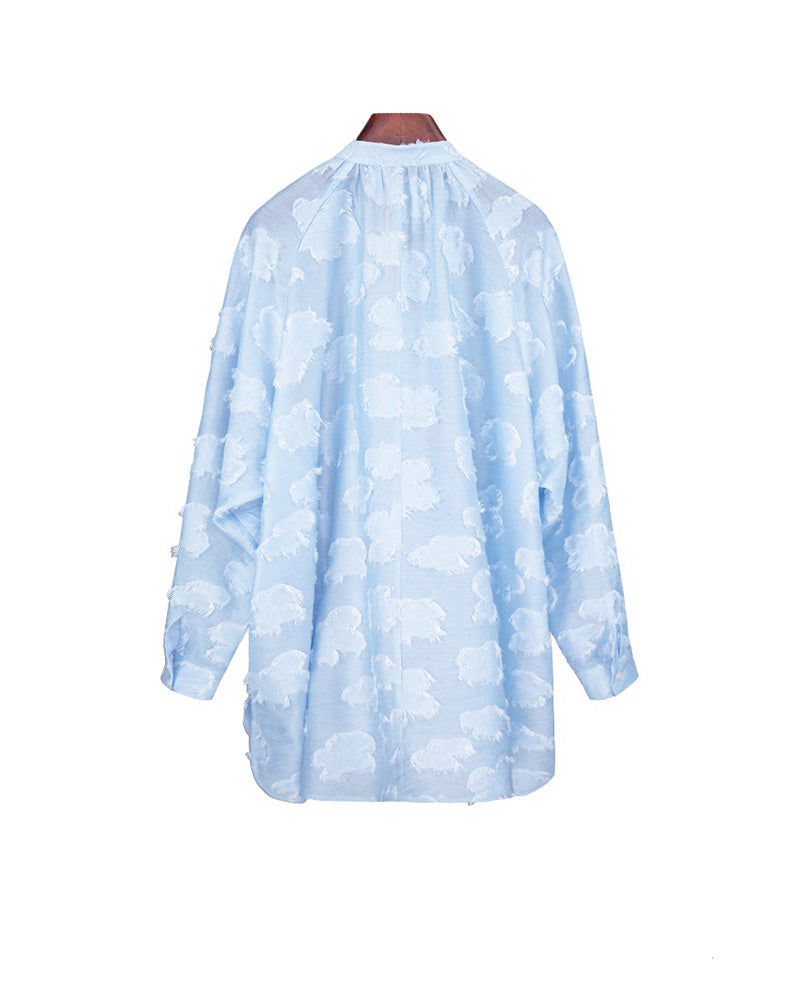 Sky Blue V-Neck Shirred Oversized Blouse Suitpure