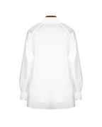 Elegant Bow Neck Tie White Loose Fit Chiffon Blouse Suitpure