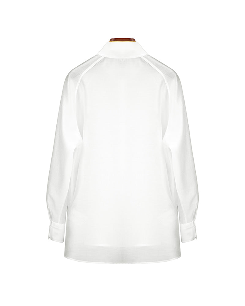 Elegant Bow Neck Tie White Loose Fit Chiffon Blouse Suitpure