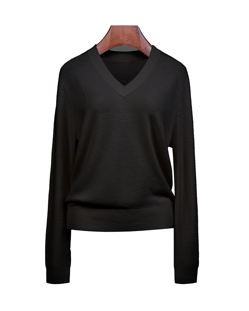 Three-Color V-Neck Pullover in Soft Knit