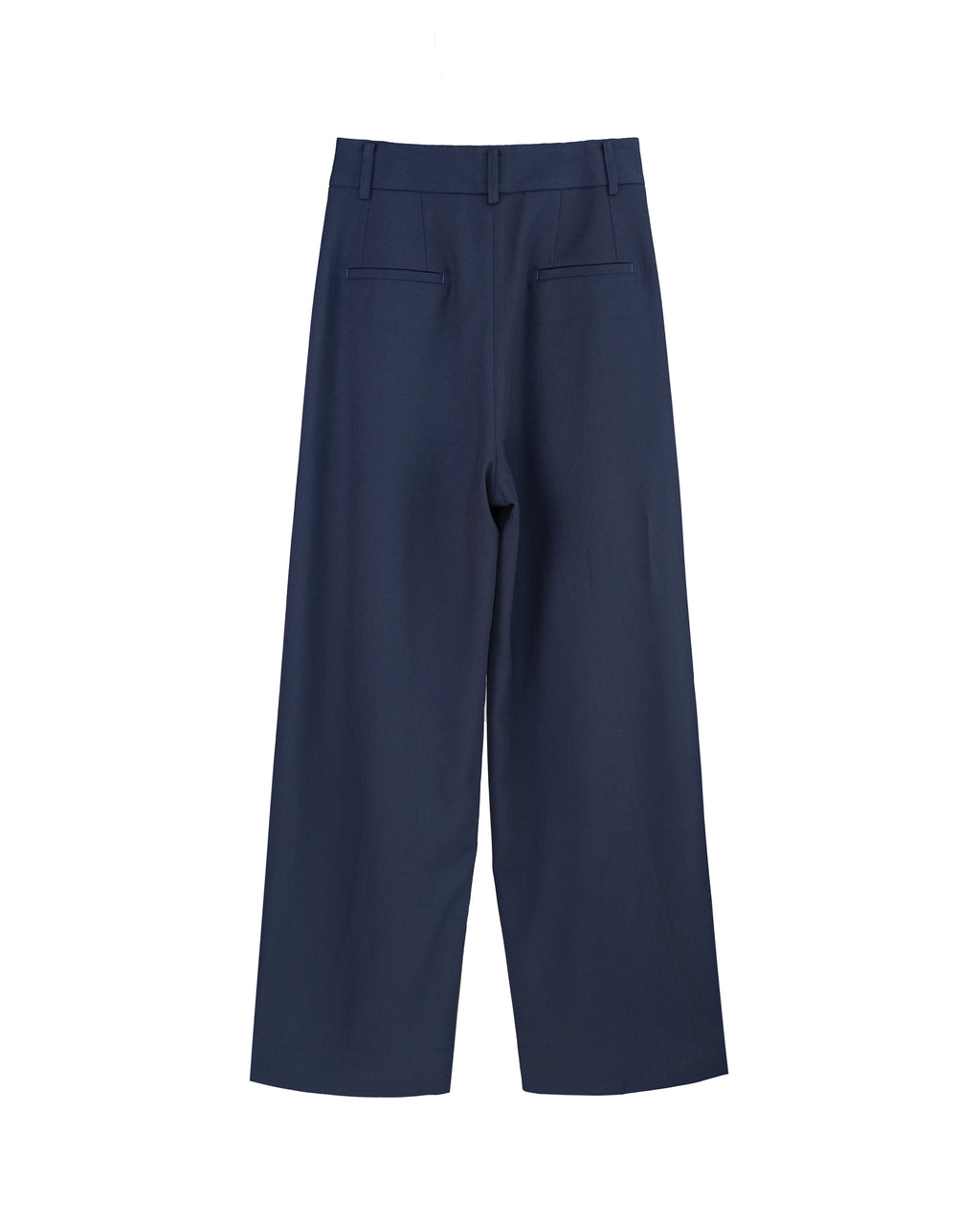 Navy 100% Wool Cavalry Twill Straight Trousers with Single Side Pleat | 100% Wool