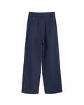 Navy 100% Wool Cavalry Twill Straight Trousers with Single Side Pleat | 100% Wool