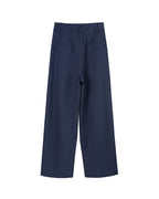Navy 100% Wool Cavalry Twill Straight Trousers with Single Side Pleat | 100% Wool